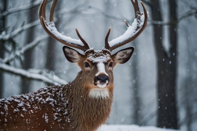 Die Hirsche wandern durch schneebedeckte Wälder, ihre majestätischen Gewehre verschmelzen mit der winterlichen Waldlandschaft.