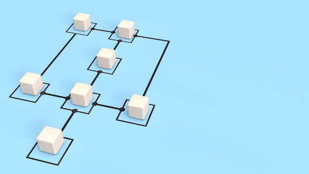 Die Holzwürfel auf diagrammblauem Hintergrund für das 3D-Rendering des Geschäftskonzepts