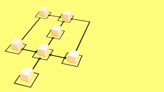 Die Holzwürfel auf gelbem Hintergrund für das Geschäftskonzept 3D-Rendering xA