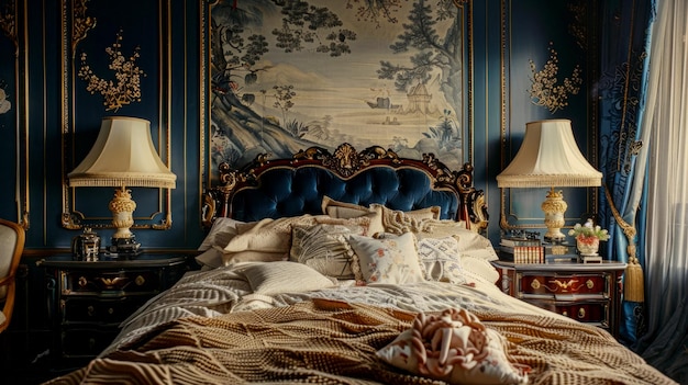 Foto die idee, chinesischen stil und französisches art nouveau in einem luxuriösen schlafzimmer zu integrieren