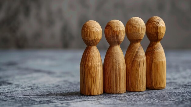 Foto die idee der akzeptanz und der verteidigung gegen diskriminierung mit holzfiguren auf einer grauen oberfläche