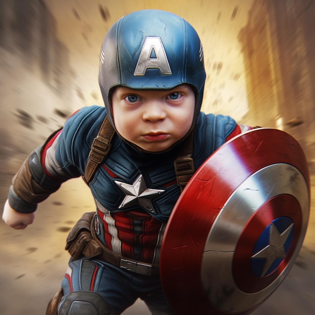 Die illustrierte Figur von Baby Captain America