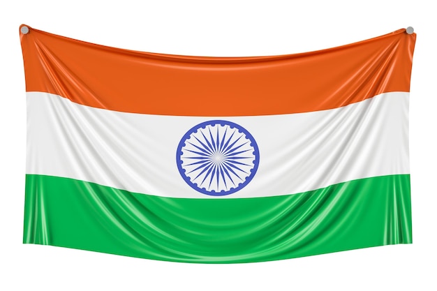 Die indische Flagge hängt an der Wand 3D-Rendering