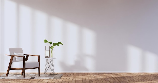 Die Innenarchitektur hat einen Sessel im leeren Raum. Japanisches design3D-Rendering