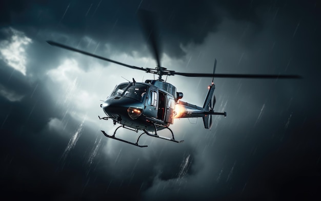 Die intensive Begegnung von Gewitter und Helikopterflug