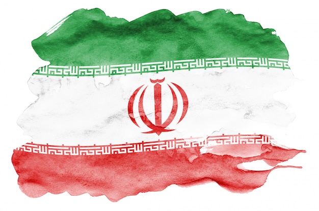 Foto die iran-flagge wird in der flüssigen aquarellart dargestellt, die auf weiß lokalisiert wird