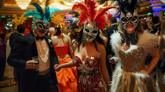 Die jährliche Kostümgala des Casinos, wo Spiele und Glamour die Teilnehmer treffen, die in ihrer thematischen Kleidung blendend sind.
