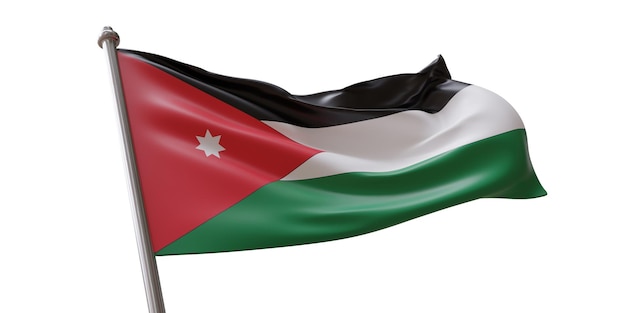 Die jordanische Flagge schwingt isoliert auf weißem transparenten Hintergrund