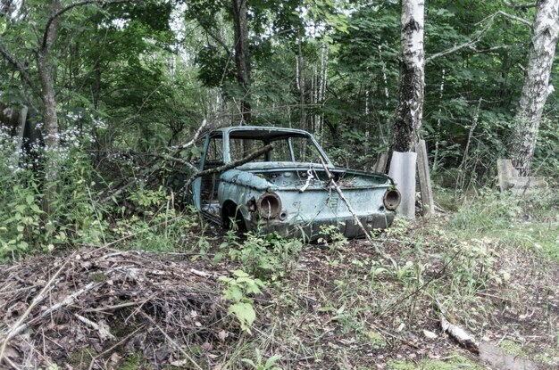 Die Karosserie eines kaputten Autos Auto ohne Fenster und Türen Zentrumsrahmen