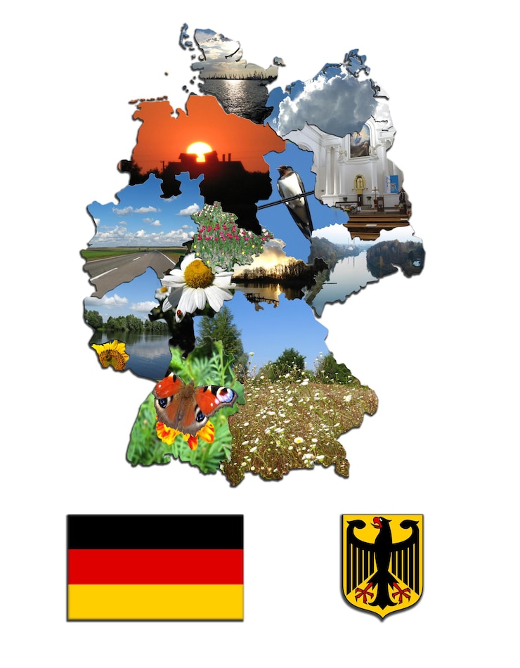 Foto die karte der regionen und wappen deutschlands