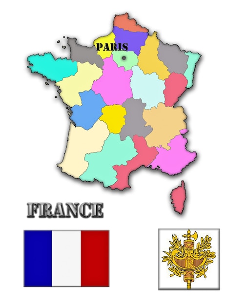 Foto die karte und das wappen von frankreich