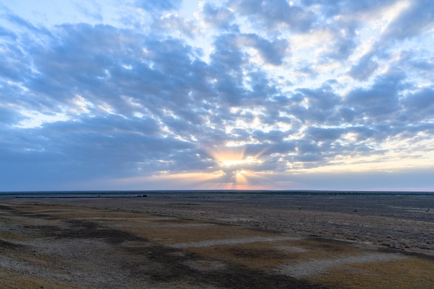 Foto die kasachische steppe an einem heißen tag mit den getrockneten pflanzen in der wüste