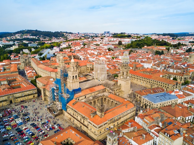 Die Kathedrale von Santiago de Compostela Antenne Panoramablick in Galicien, Spanien