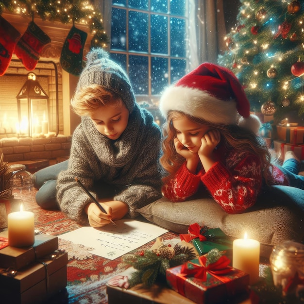 Foto die kinder schreiben einen brief an den weihnachtsmann