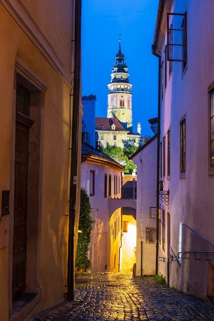 Foto die kirche in cesky krumlov bei nacht