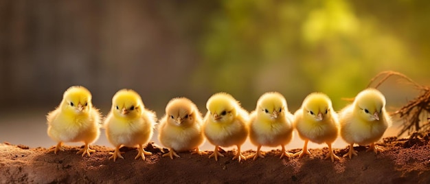 Foto die kleinen hühner in der intelligenten landwirtschaft die tiere landwirtschaft geschäft bild mit gelbem licht