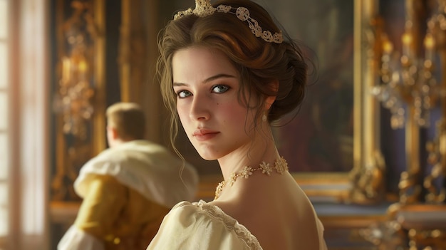 Die königliche Eleganz der Herzogin, eine edle Frau in opulenter historischer Kleidung