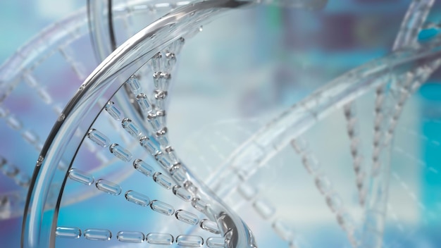 Die Kristall-DNA für wissenschaftliches oder medizinisches Konzept 3D-Rendering