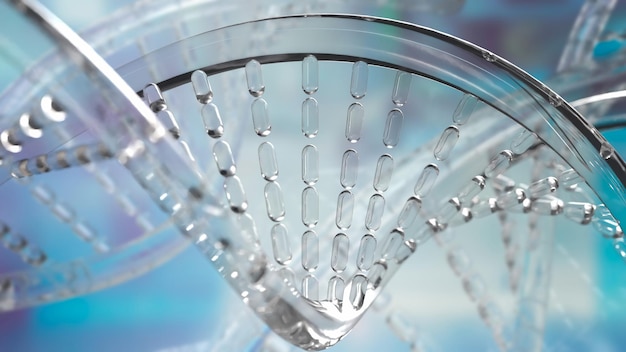 Die Kristall-DNA für wissenschaftliches oder medizinisches Konzept 3D-Rendering