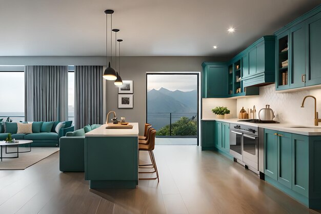 Die Küche im Modellhaus bietet einen Blick auf die Berge.