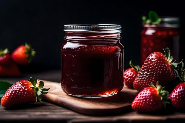 Foto die kunst der geschmacksrichtungen durchschneiden die erforschung des essens aus allen blickwinkeln ki generiert das beste foto ein glas strawbees