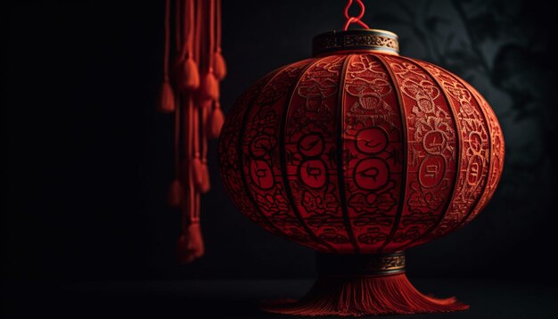 Die kunstvolle chinesische Laterne leuchtet im Dunkeln und symbolisiert die von KI erzeugte Spiritualität und Tradition