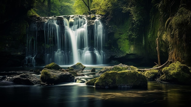 Die lange Belichtung des Wasserfalls, das dramatische Licht, die weiche Fokussierung