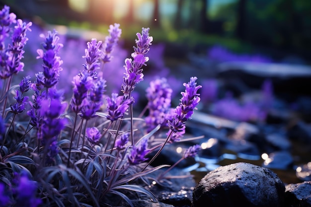 Die Lavendelblüten im Wald blühen