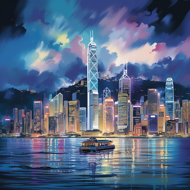 Die lebendige Nachtlandschaft von Hongkong mit faszinierenden Neonlichtern
