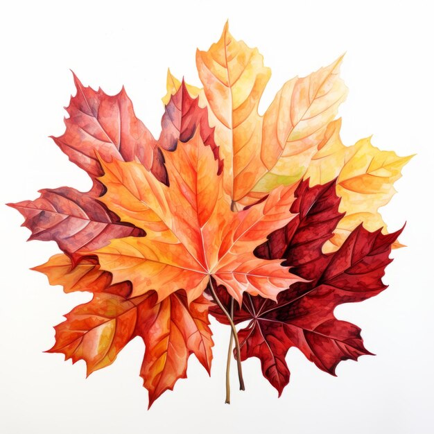 Die lebendige Symphonie des Herbstes Ein Aquarellgemälde von aufkeimenden Blättern auf einer reinen weißen Leinwand