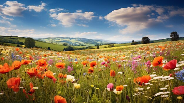 Foto die lebendige wildblumenwiese präsentiert die schönheit der natur