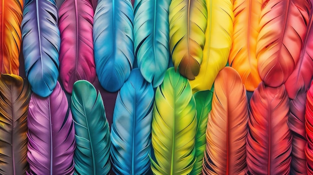 Foto die lebendigen regenbogenfedern erzeugen ein faszinierendes und farbenfrohes muster
