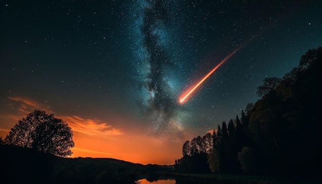 Die leuchtende Sternenspur beleuchtet die majestätische Bergkette, die von der KI generiert wurde