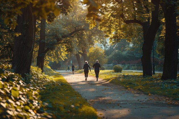 Die Leute joggen auf dem Parkweg