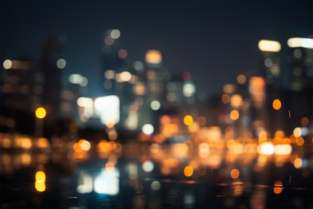 Die Lichter des Stadtlandschafts verwandeln sich in einer verschwommenen Nacht in ein faszinierendes Bokeh