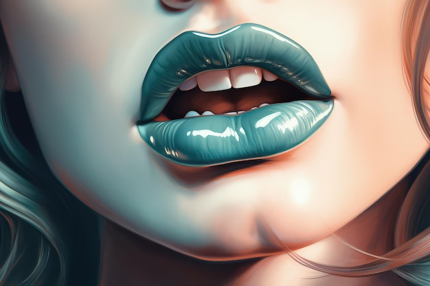 Die Lippen einer Frau werden mit einer blauen Lippentönung dargestellt