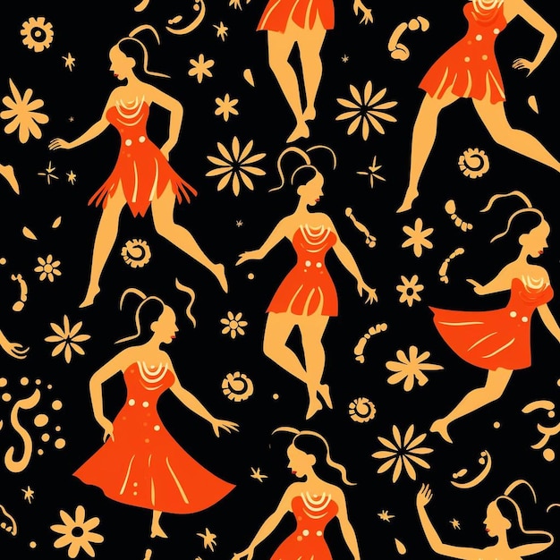 Die Mädchen in Orange tanzen mit den Worten „The Girl“ auf dem schwarzen Hintergrund.
