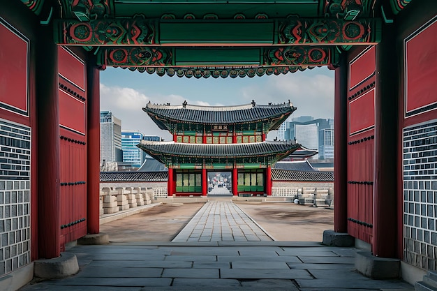 Die majestätische Festung von Seoul gegen die Skyline