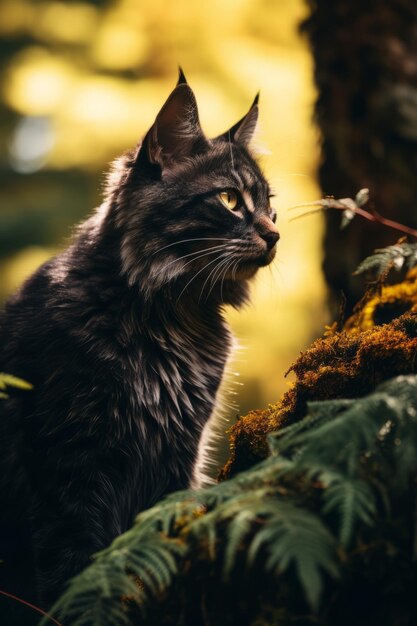 Die majestätische Jagd faszinierende Abenteuerfotografie des schwarzen Luchs im sonnigen Wald Neuseelands