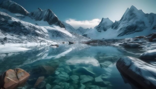 Die majestätische Schneebergkette spiegelt die ruhige Schönheit der durch KI erzeugten Natur wider