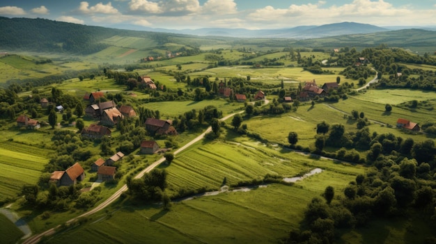 Die malerische Landschaft des Dorfes beim Sonnenuntergang