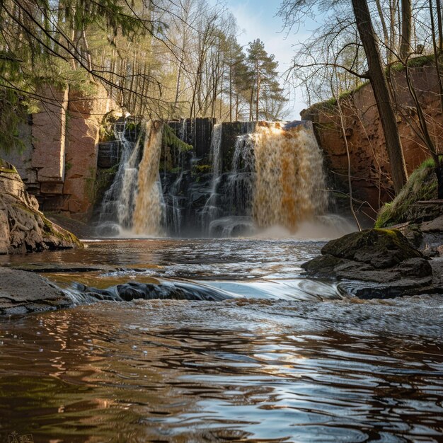 Die malerische Landschaft des Frühlingswasserfalls