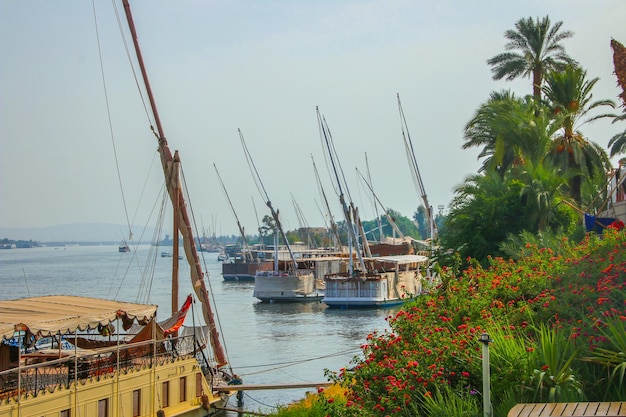 Die malerische Landschaft des Nils in der Nähe der Stadt Luxor Ägypten