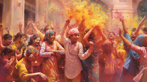 Die Menschen feiern das Holi-Festival, das Fest der Farben.