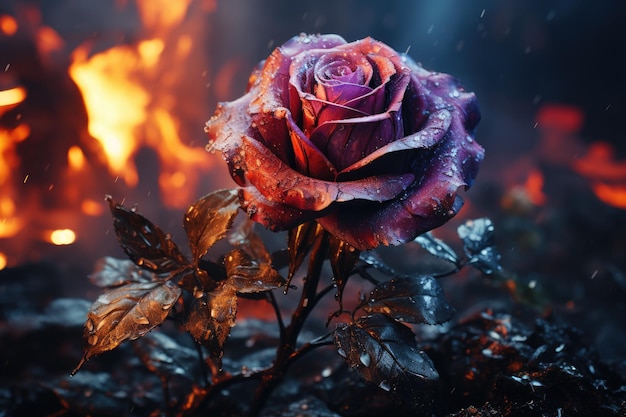 Die Metapher für ein gebrochenes Herz ist eine wunderschöne halb verbrannte Rose mit einem Teil der Blütenblätter reduziert