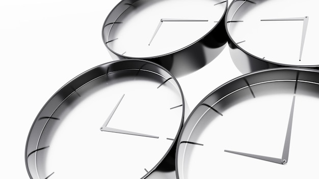 Die minimale schwarze Uhr auf weißem Hintergrund 3D-Illustration