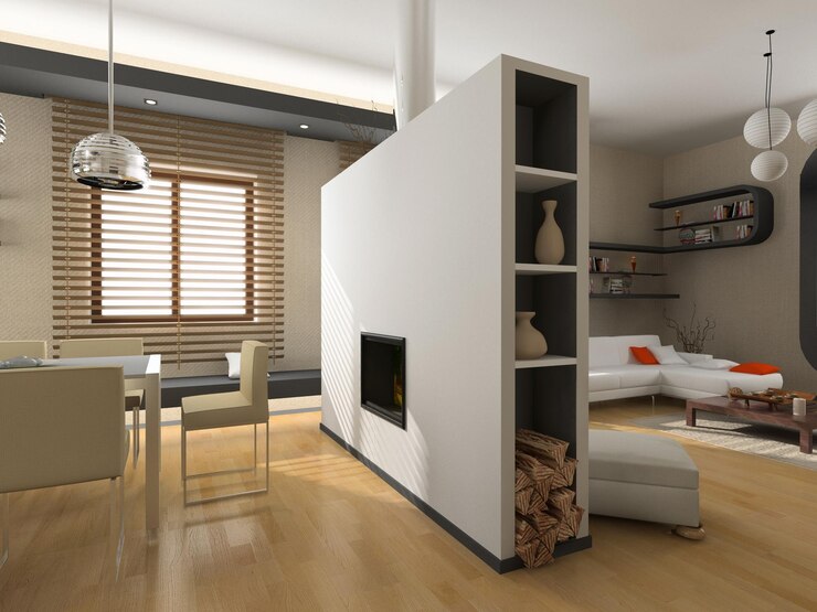 die moderne Innenarchitektur mit Kamin 3D