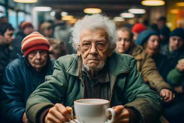 Die Momente des Lebens genießen. Ältere Freunde genießen die Kaffeezeit. Generative KI