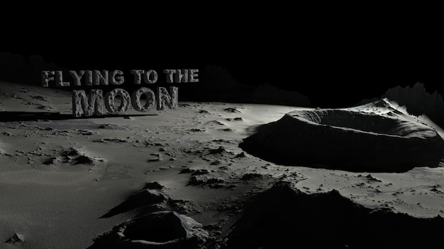 Die Mondoberfläche mit Kratern mit dem Text "Flying to the moon"