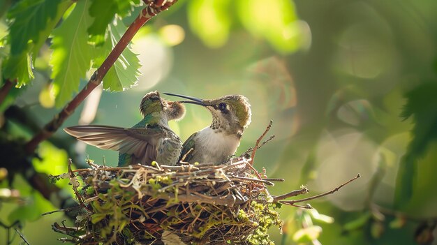 Die Mutter des Annas-Kolibris, einer mittelgroßen Vogelart der Trochleae-Familie